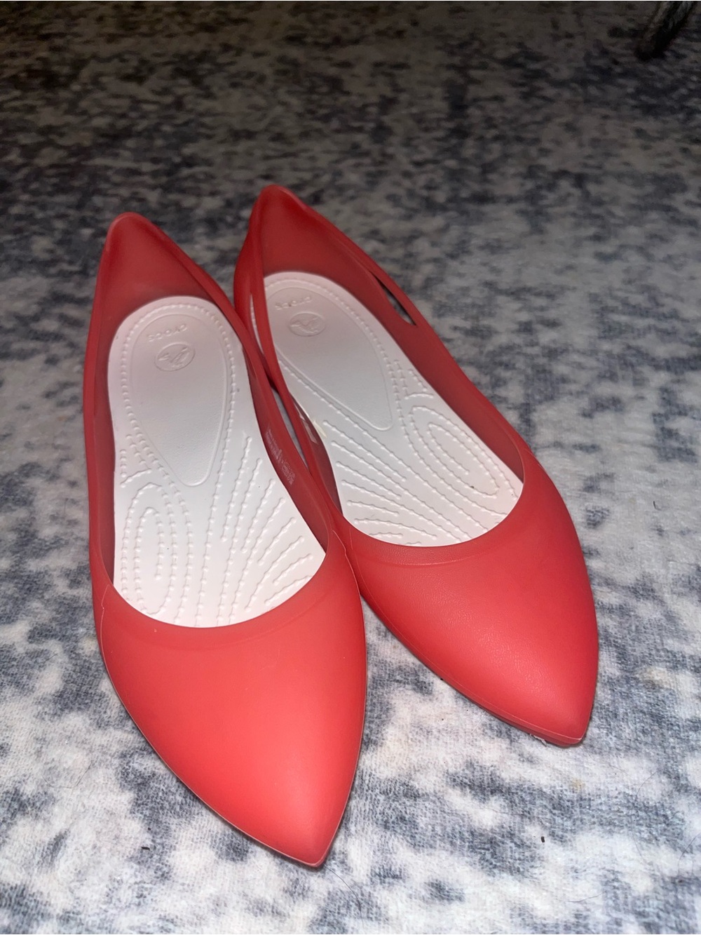 Crocs Rio Ballerina Flats Women’s Coral Pointed Toe Flat Side 6 EUC